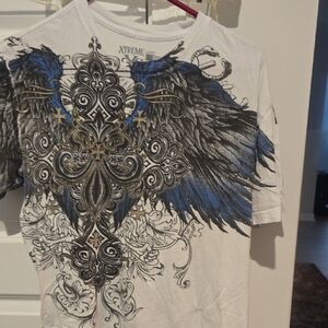 Graphic T-Shirt with Blue and Black Wings